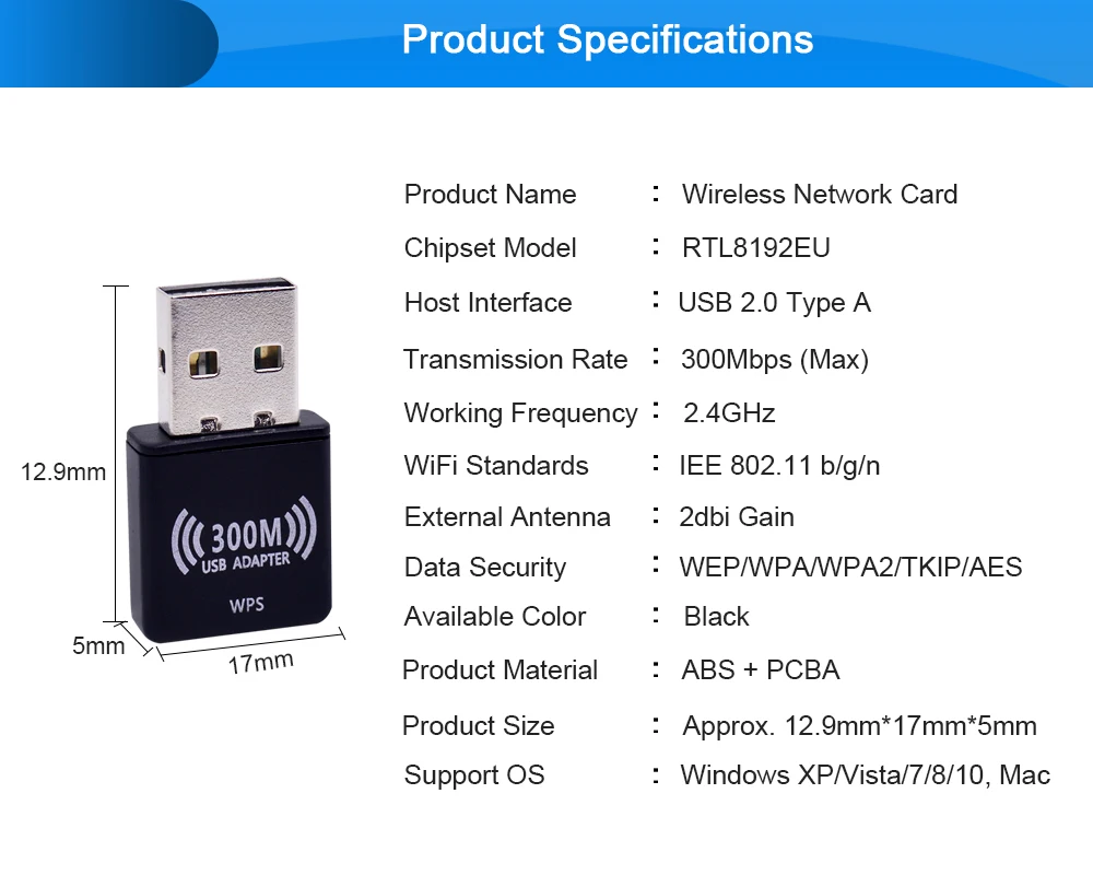 USB Wi Fi адаптер CHIPAL WPS 802.11n 300 Мбит/с|Сетевые карты| |