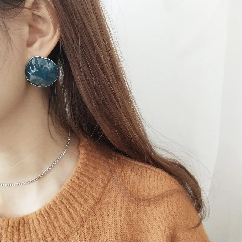 Цельные темно-зеленые серьги из стерлингового серебра 925 пробы с большой поверхностью, простой дизайн, серьги-гвоздики queen Van, хорошее ювелирное изделие