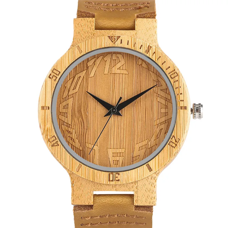 

2020 kol saati erkek Natural Bamboo Wood Watch Mens Arabic Numbers Classic Simple Quartz Wristwatch Male Sports Clock Steampunk
