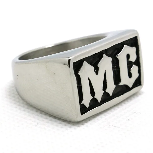 Мужское байкерское кольцо MC Band серебристое из нержавеющей стали 316L размеров от 7
