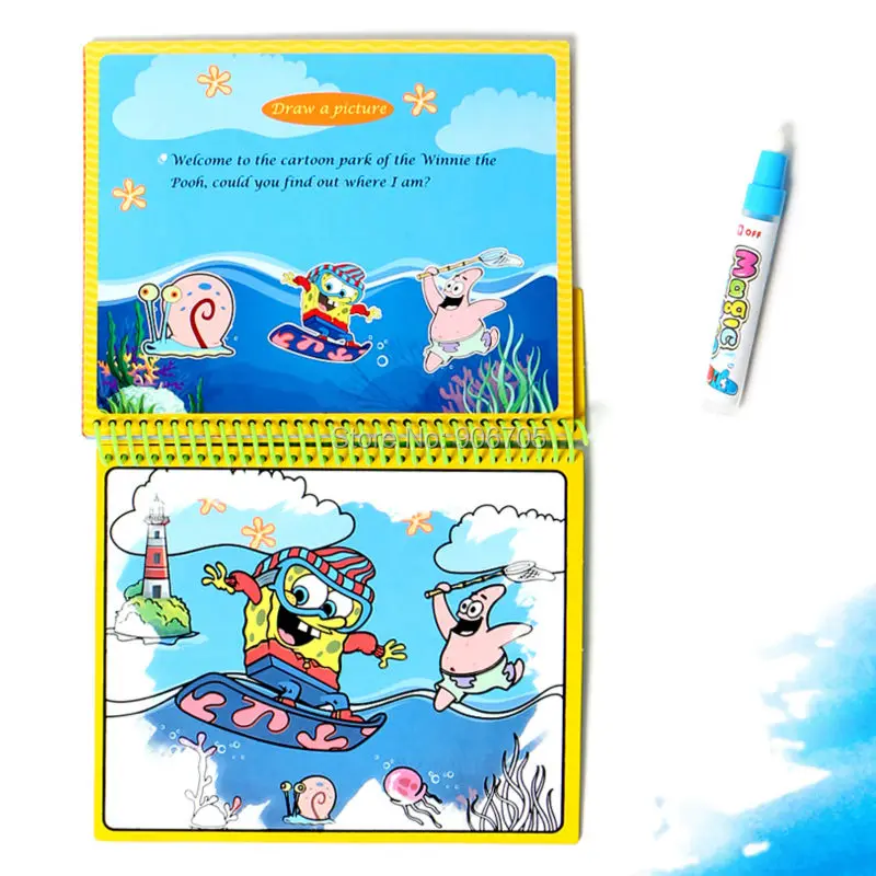 Волшебная мультяшная водная книга для рисования с 1 волшебной ручкой Интимная