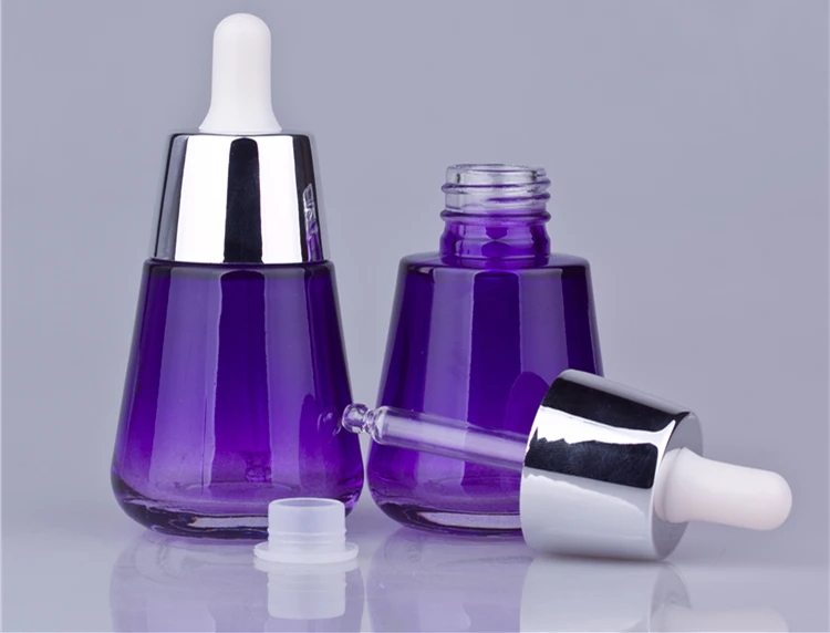 50pcs 30ml purple glass oil bottles, 30 ML silver cover cosmetics packaging for sale ,luxury 1 ounce dropper glass bottles empty