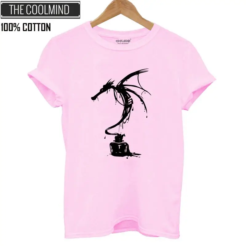QI0224B-PINK2 COOLMIND QI0224B хлопковая классная женская футболка с принтом, Повседневная футболка с коротким рукавом, женская летняя футболка с круглым вырезом, женские футболки - Цвет: QI0224B-PINK2