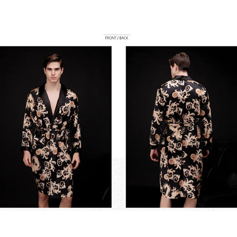 Шелковая пижама для пар Весенняя и осенняя одежда дома мужской Халат с длинным