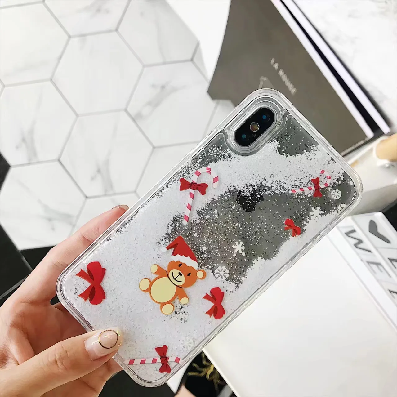 Милый Санта-Рождественская елка снег чехол с украшением в виде текучего песка и