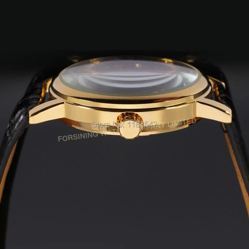 Мужские механические часы Winner черный кожаный ремешок бесплатная доставка