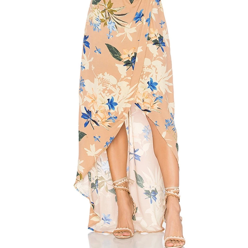 Hodoyi Women Fashion Summer Floral Print Dress vestidos Wrap Slim Maxi Beach V-neck Backless Spaghetti Strap | Женская одежда