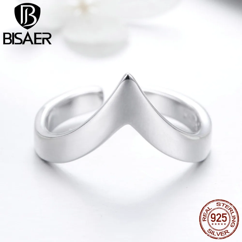 BISAER, настоящее 925 пробы, серебро, V, геометрический, v-образная форма, открытые, регулируемые кольца для женщин и мужчин, модные, массивные ювелирные изделия GXR470