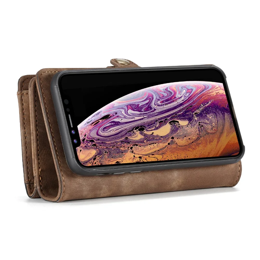 Detachable Magnetic Zipper Leather Card Slots Wallet Cover Case For iphone X XS MAX XR 6 7 8 6S Plus Fur Flip Stand Protect Cape