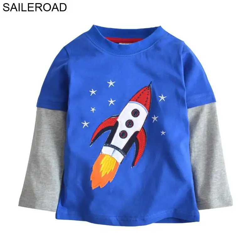 5345 same picture SAILEROAD Мультфильм Ракета Дети Мальчики Футболка с длинным рукавом Осень Мальчики Топы Детские футболки Детская одежда для маленького мальчика - Цвет: 5345 same picture