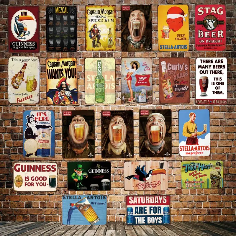 

[ DecorMan ] Beer Tiki bar Guinness Tin Signs Custom wholesale Metal Paintings Bar PUB Decor HY-1724