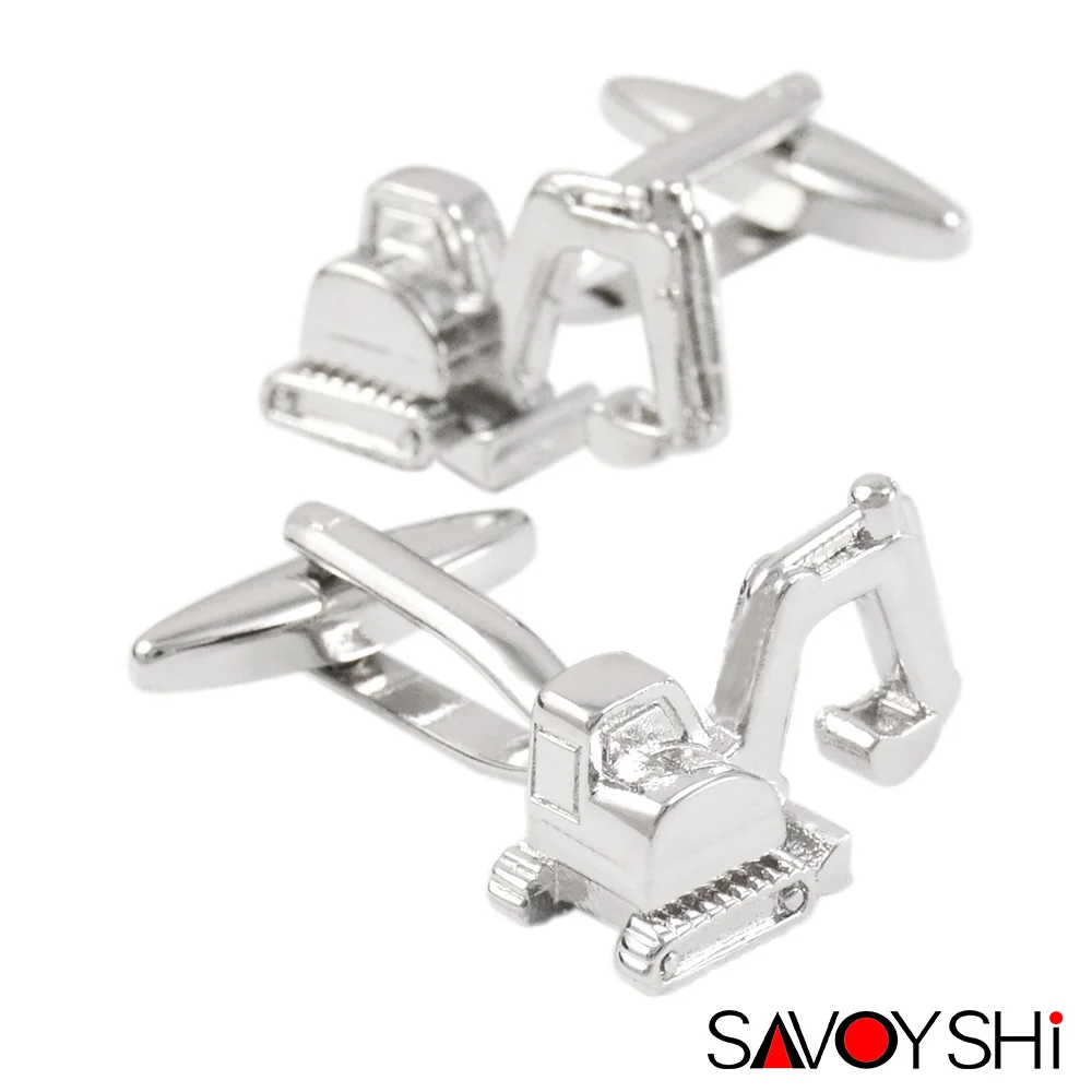SAVOYSHI, новинка, серебряные запонки для мужчин, запонки для рубашек, пуговицы, высокое качество, 3D экскаватор, запонки, подарок, бесплатное имя на заказ