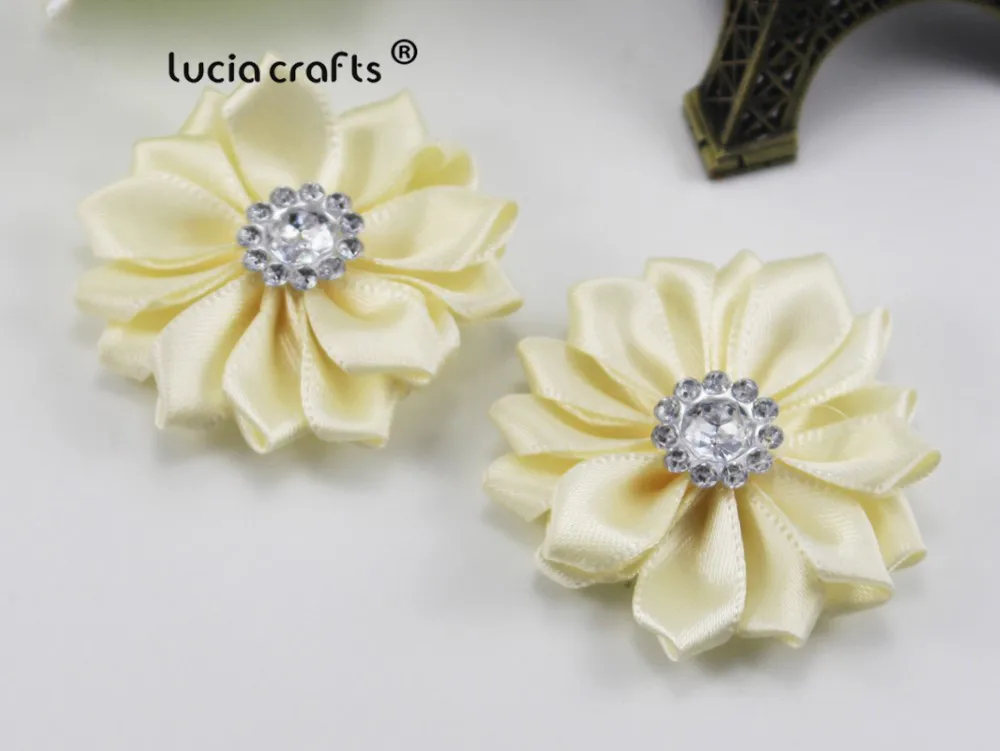 Beige 2pcs 2шт/6 шт 3,5 см разные цвета атласная лента ткань цветок Стразы ручной работы украшения Аппликации Аксессуары CB0311 - Цвет: Beige 2pcs