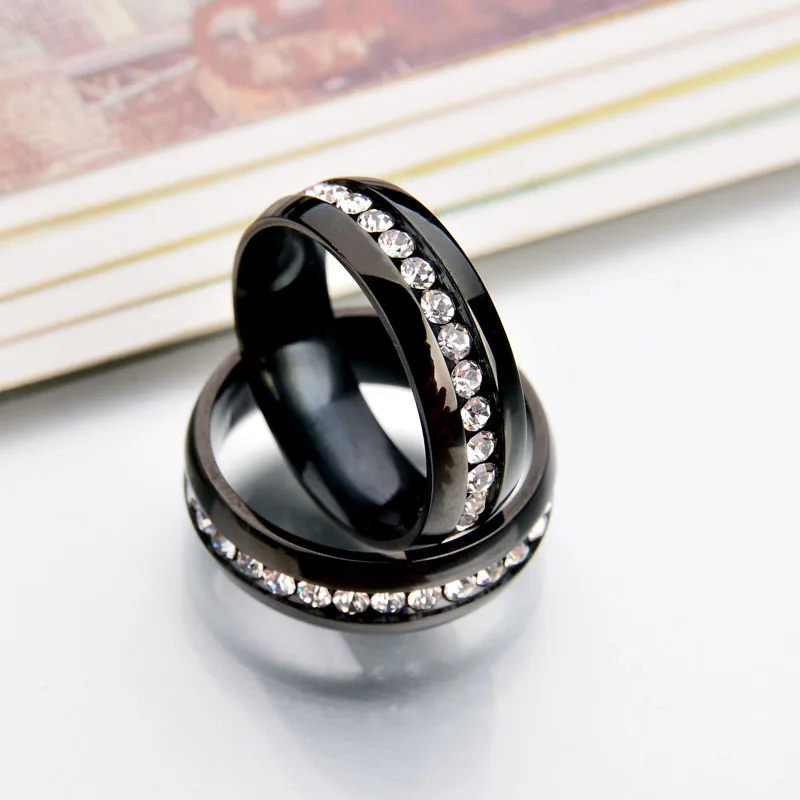 Свадебное черное однорядное кольцо средней длины из нержавеющей стали с
