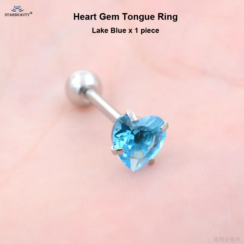 1 шт., голубое сердце Bijoux, радужная Роза, пирсинг языка, кольца для языка, нержавеющая сталь, кольцо для сосков, спираль, пирсинг, ювелирные изделия lengua - Окраска металла: Heart Gem Lake Blue