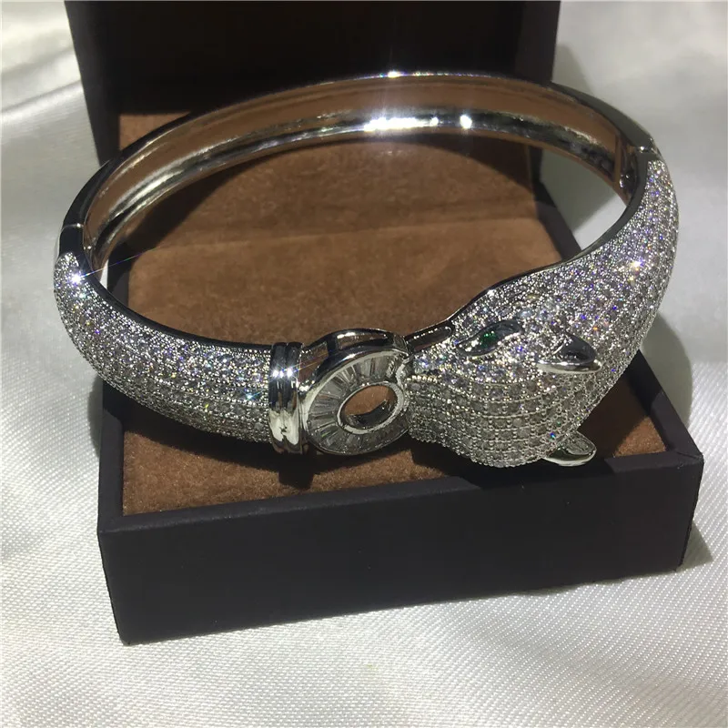 choucong Leopard Style bracelet 400pcs 5A cubic zirconia Stone White Gold Filled Engagement bangle for women wedding accessaries | Украшения