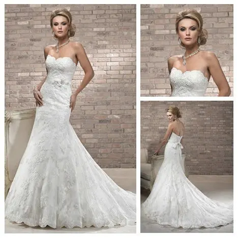 Free ShippingBest Selling Online 2013 White Organza Lace Wedding Dress Sweetheart Neckline | Свадьбы и торжества