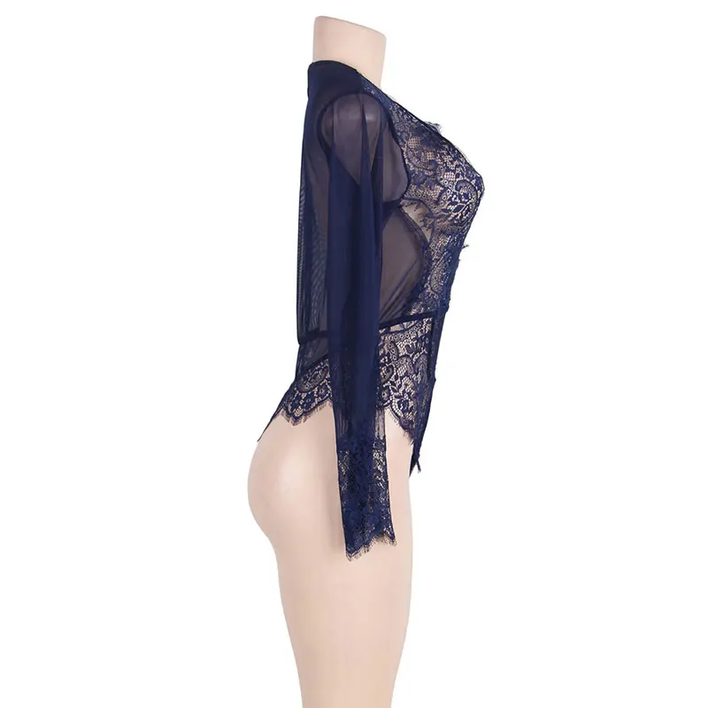 Ohyeahlover Кружевное боди Macacao Feminino женские боди обтягивающие сексуальные Клубные RM80400 размера плюс изысканные Кружевные Боди с длинным рукавом