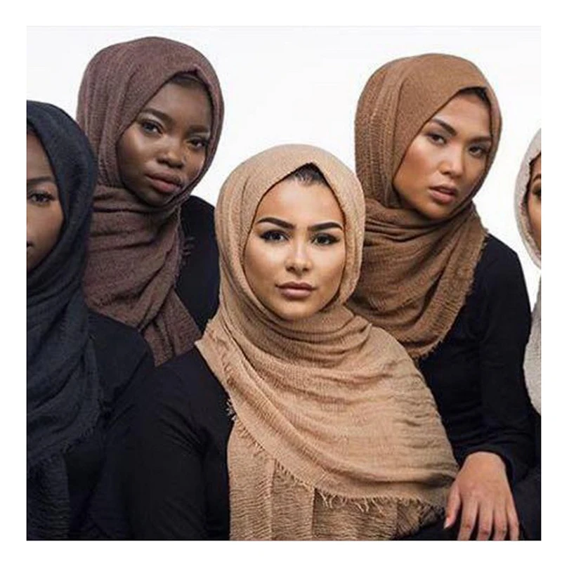Однотонный женский хиджаб из хлопка и льна мусульманский для женщин Простой - Фото №1