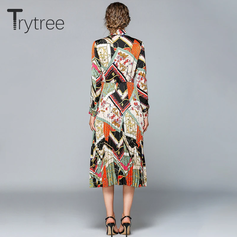 Trytree 2019 лето осень повседневное элегантное платье богемный принт отложной