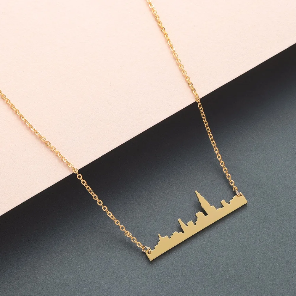 QIMING Gold Minimalist Necklace Women Female USA American New York City Simple Pendant Best Gift Dropshipping | Украшения и