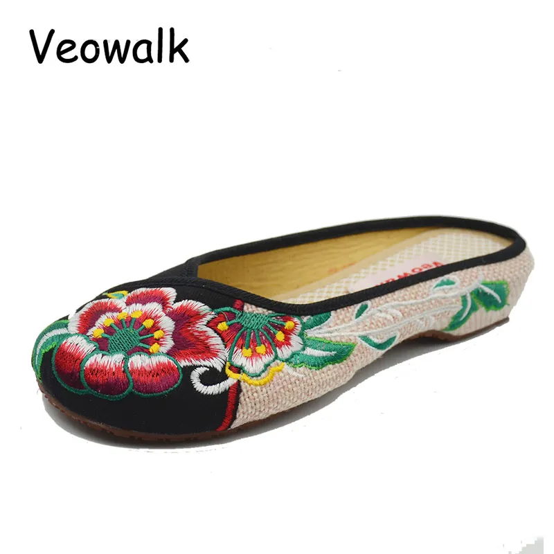 Тапочки Veowalk ручной работы из льна и хлопка женские повседневные Элегантные