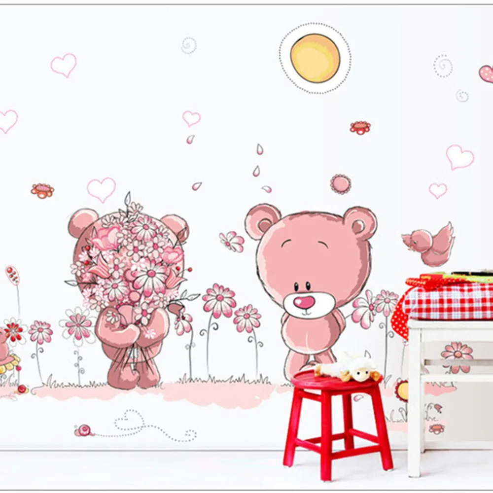 Съемные Виниловые красивые наклейки не стену милый медведь для детей Детская