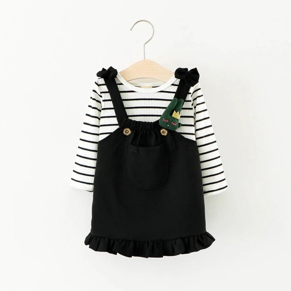 2Pcs 12M-3T Baby Kids Girls Dress+T-shirt Tops Children Outfits Clothes Toddler Infant Spring Autumn Party BFOF | Детская одежда и