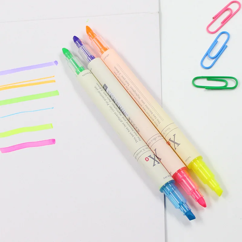 3 шт./лот двойной головкой 6 видов цветов текстовый маркер фломастеры Copic kawaii Канцелярские Школьные принадлежности бумажные школьные принадлежности