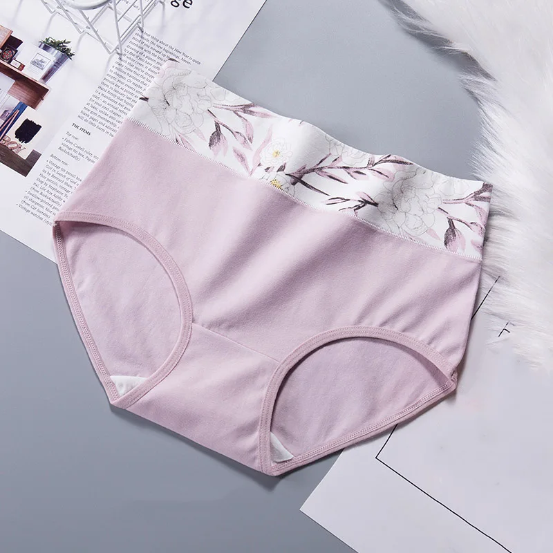 Pink Женские трусики из натурального хлопка LANGSHA, бесшовные утягивающие трусики брифы с высокой талией и принтом, большие размеры до XXL, набор из 1 шт - Цвет: Pink