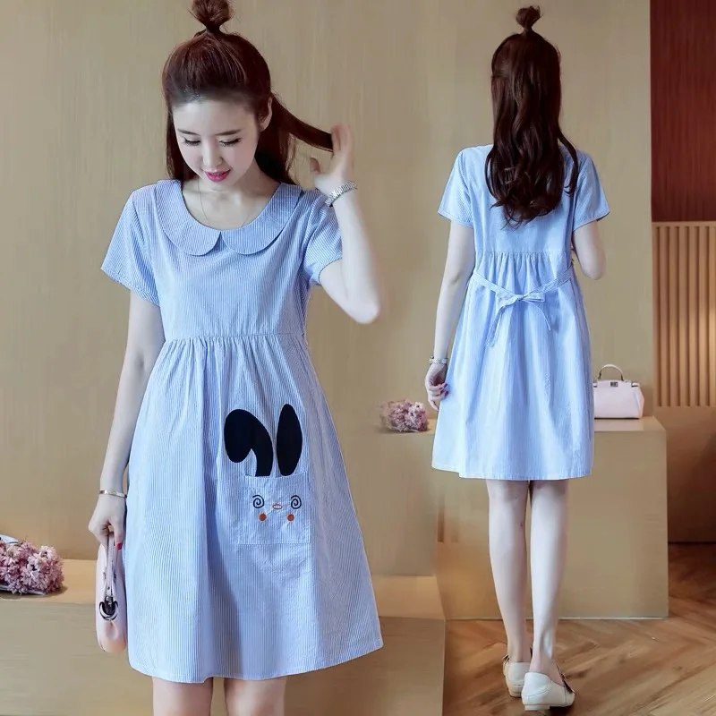 Платье для кормящих женщин 2019 летнее элегантное Полосатое свободное платье