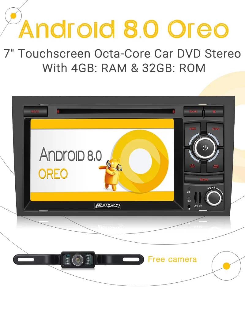 Pumpkin 2 Din 7''Android 8 0 автомобильный стерео для Audi A4 2003 2008 Восьмиядерный GPS навигация