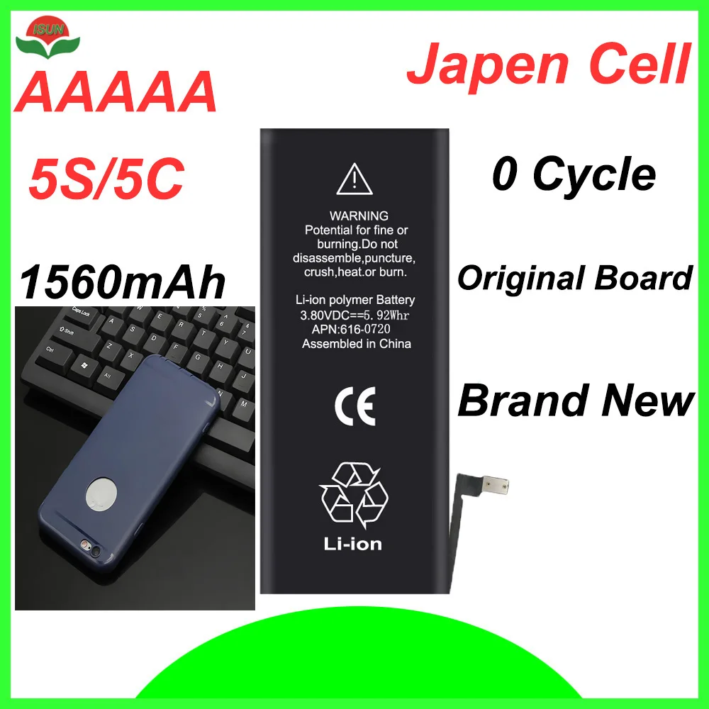 ISUN оригинальное качество 0 цикл мобильный аккумулятор для iPhone 5S 5C 1560mAh 3 7 V батарея