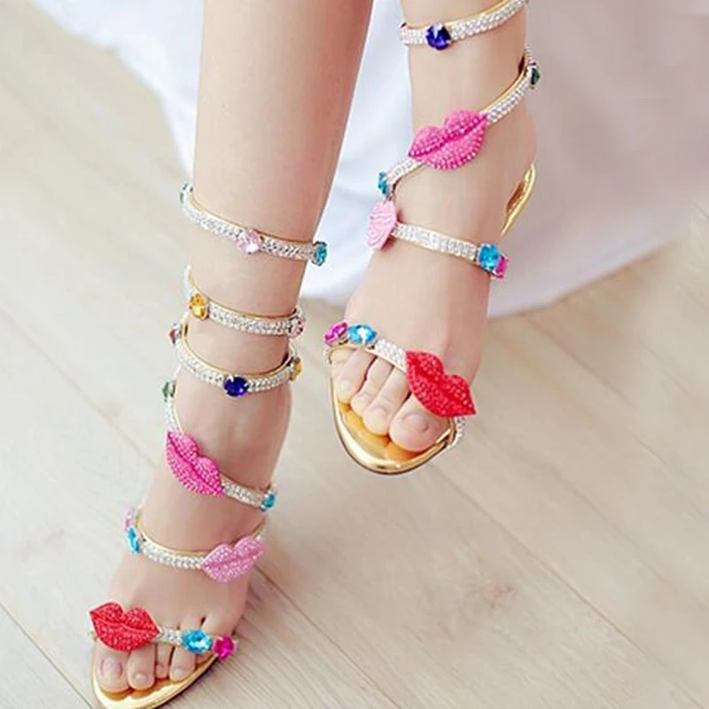 Летние женские сандалии с открытым носом стразы дизайнерские гладиаторы обувь