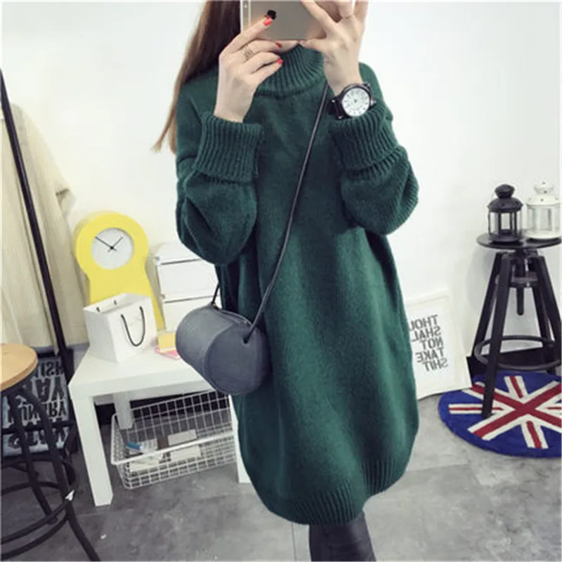 Houmooke 2017 Ladies Fashion Autumn Winter Casual Clothes For Women Sweater Turtleneck Pullover Dress Long | Женская одежда