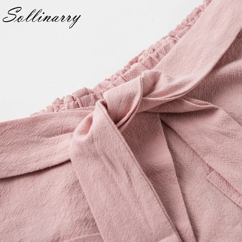 Sollinarry розовые шорты с завышенной талией и карманами Женские Летние Шорты