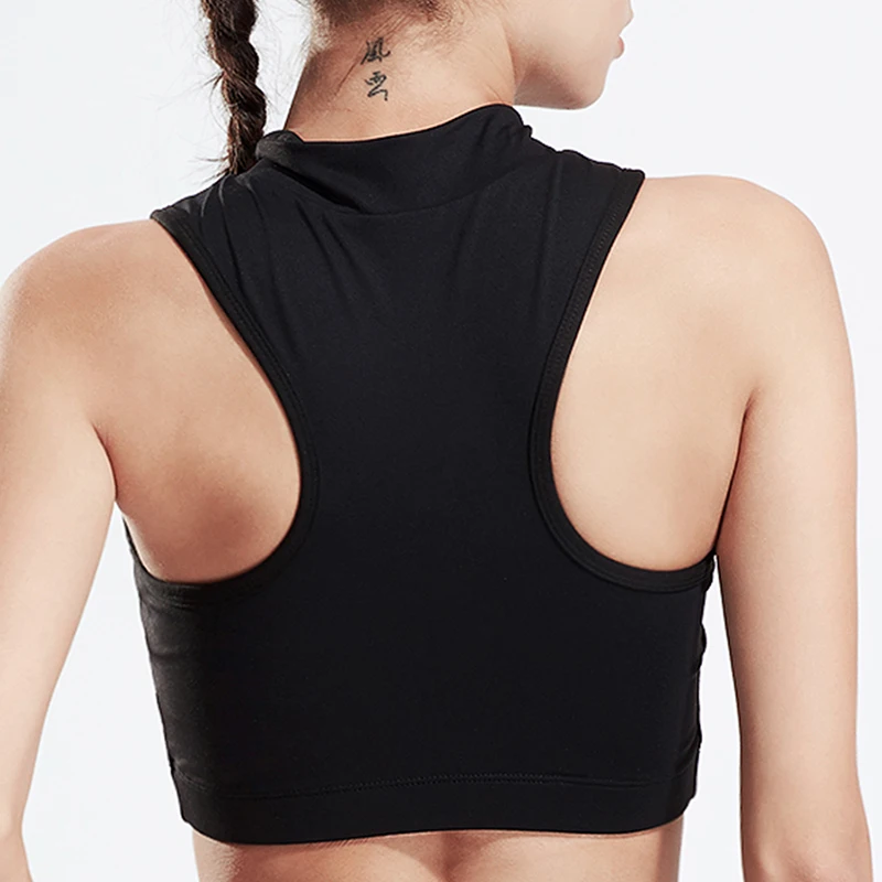Zipper Yoga Sports Bra Padded Push Up High Collar Fitness Vest Top Women Sleeveless Tank Gym Elastic Running | Спорт и развлечения