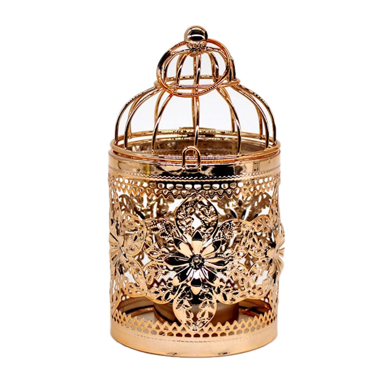 Винтажная полая свеча держатель Европейский позолоченный подвесной фонарь