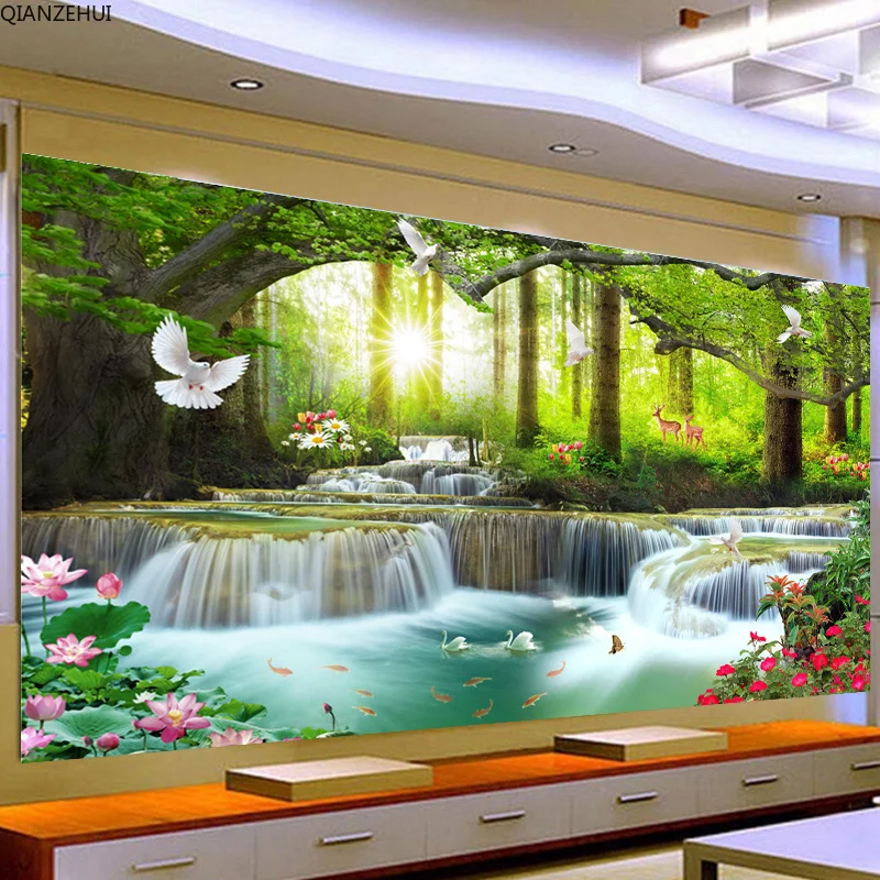 QIANZEHUI, DIY 5D алмазная вышивка, круглые алмазные Стразы для воды и богатства, полная алмазная живопись, вышивка крестиком, рукоделие