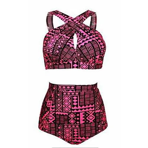 Женский купальник с высоким воротом купальный костюм из 2 предметов принтом