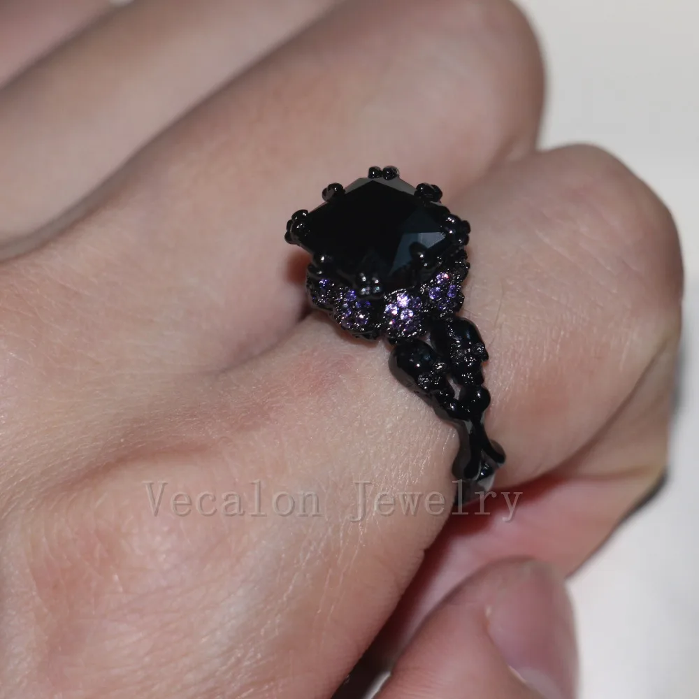 Vecalon античный череп ювелирные изделия 3ct черный фианит AAAAA обручальное кольцо с