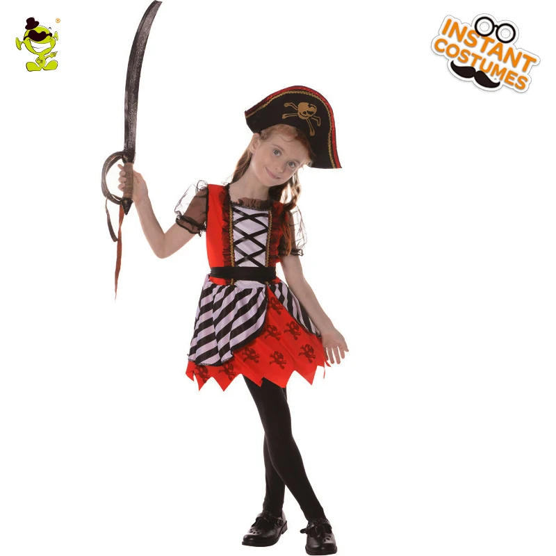 Girl Pirate Costume Halloween Role Playing Children's Stripe Pirate Dress Clothes Party
