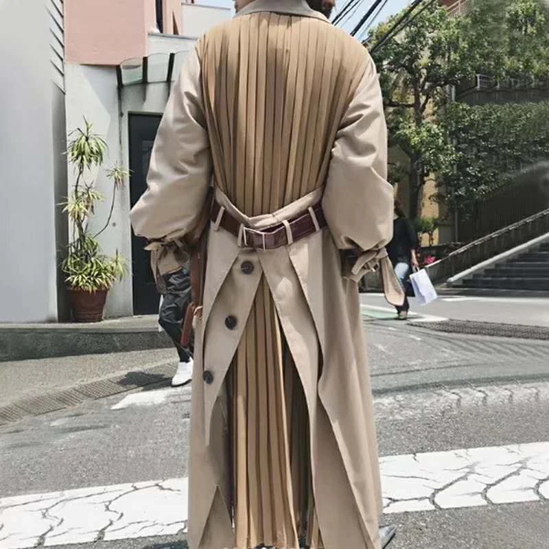 TWOTWINSTYLE Женская Тренч Oversize Flare Половина рукава однобортный лоскутное