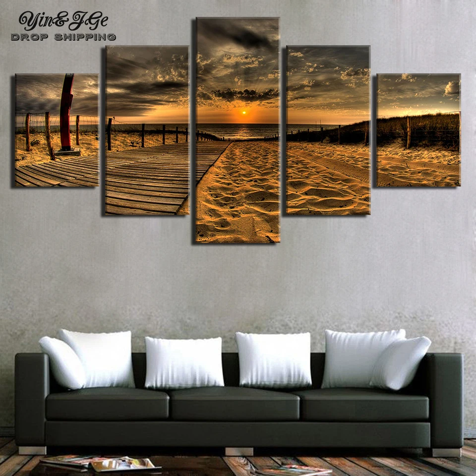 Wall Art HD с плакат 5 шт. пляжные закат пейзаж модульные картины для Гостиная домашний