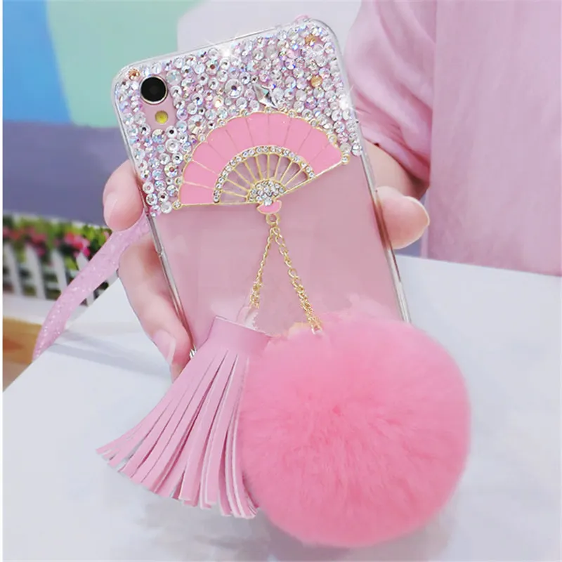Для iPhone 6 6S 7 8 Plus X XS MAX XR Блестящий Вентилятор Стразы чехол для телефона кисточки