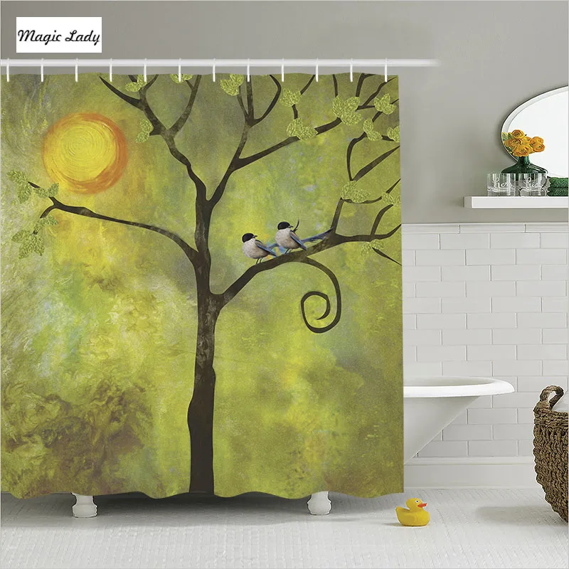 Душа Шторы зеленый Аксессуары для ванной комнаты Спальня осень дерево синий