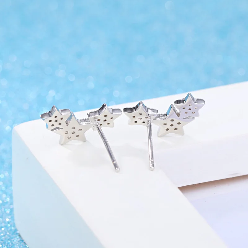 

Hight Quality Jewelry 2017 New Fashion Shiny Zircon Three Star Design 925 Sterling Silver Stud Earrings for Women Christmas Gift