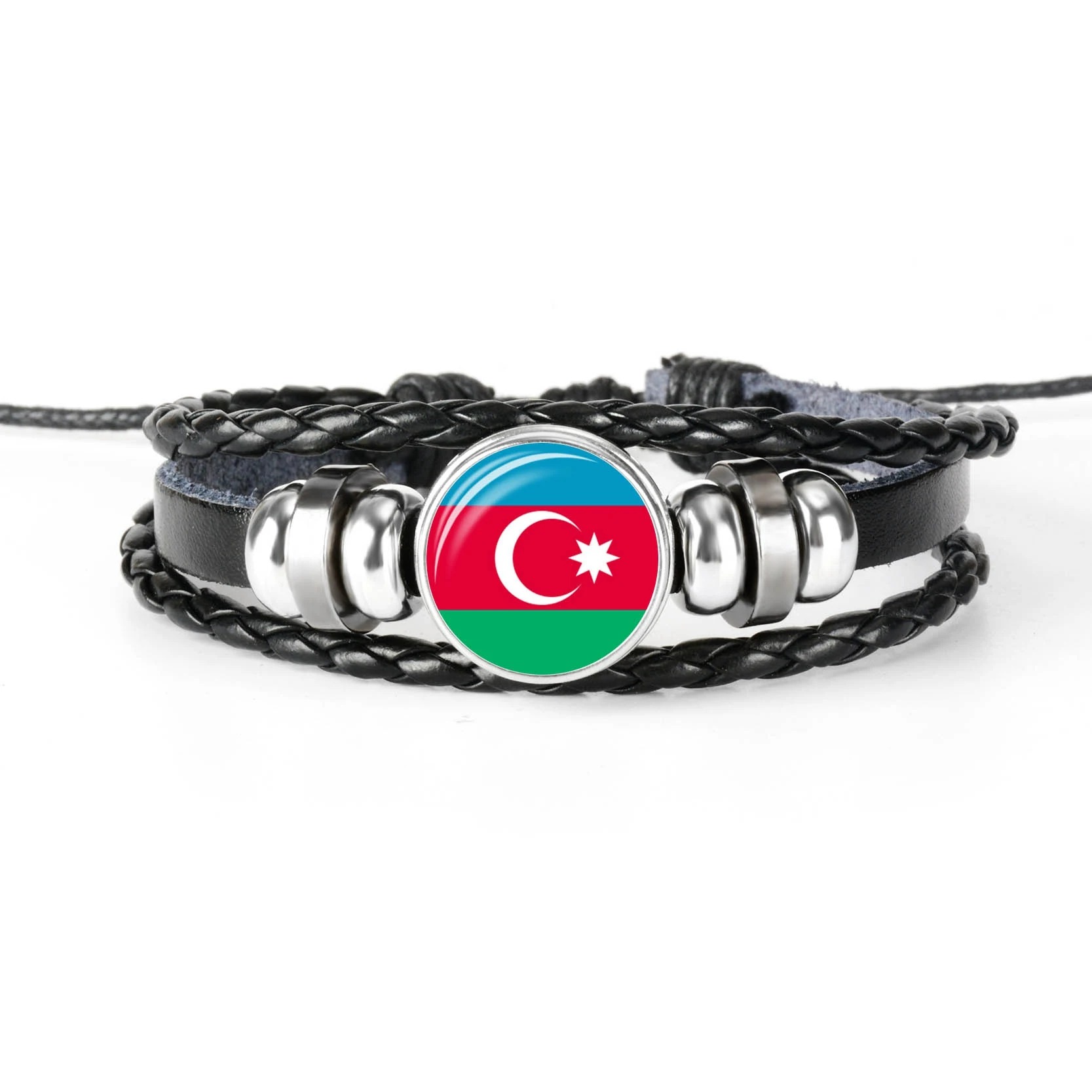 AZERBAIJA.. Новая мода ручной работы Флаг Бразилии браслет для мужчин и женщин стеклянный кабошон кожаный браслет ювелирный подарок - Окраска металла: AZERBAIJA..