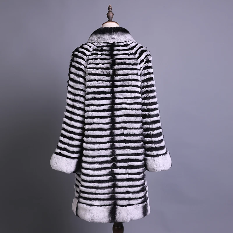 Женское пальто из натурального меха шуба кролика Рекс 2019 зимний теплый полосатый