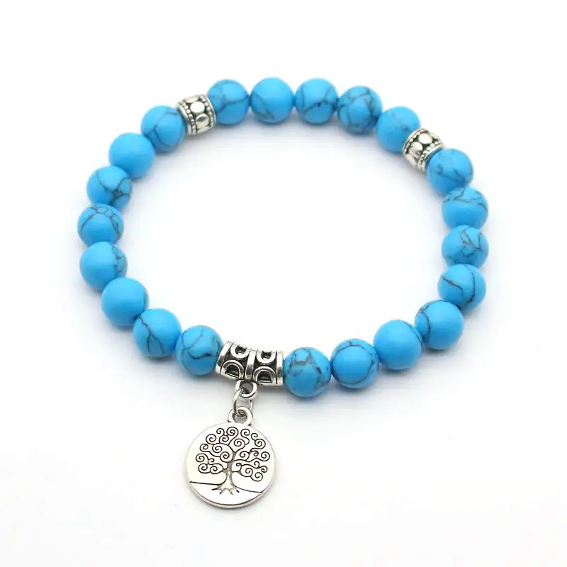Натуральный камень браслет Шарм моды дерево жизни кулон бисером браслеты для